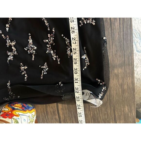Aidan Mattox Black Sequin Mesh V-Neck Mini Dress Size 4 Sleeveless Cocktail NWT - Picture 12 of 12